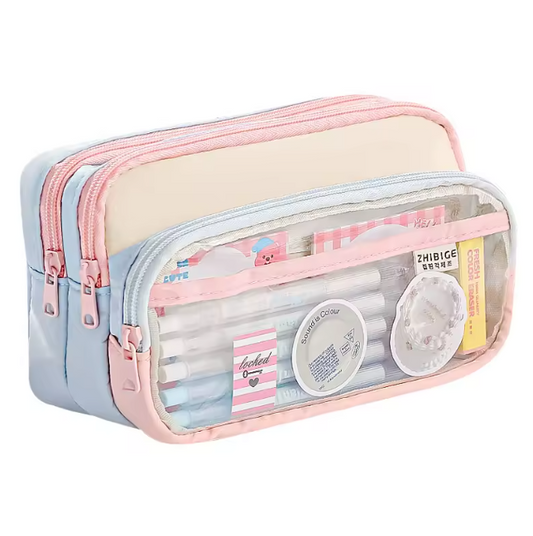Chic Japanese Color-Block Pencil Pouch: Spacious & Stylish Organization!