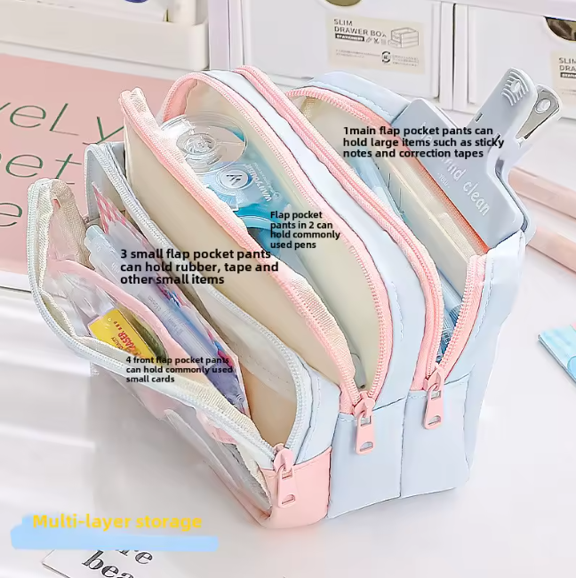 Chic Japanese Color-Block Pencil Pouch: Spacious & Stylish Organization!