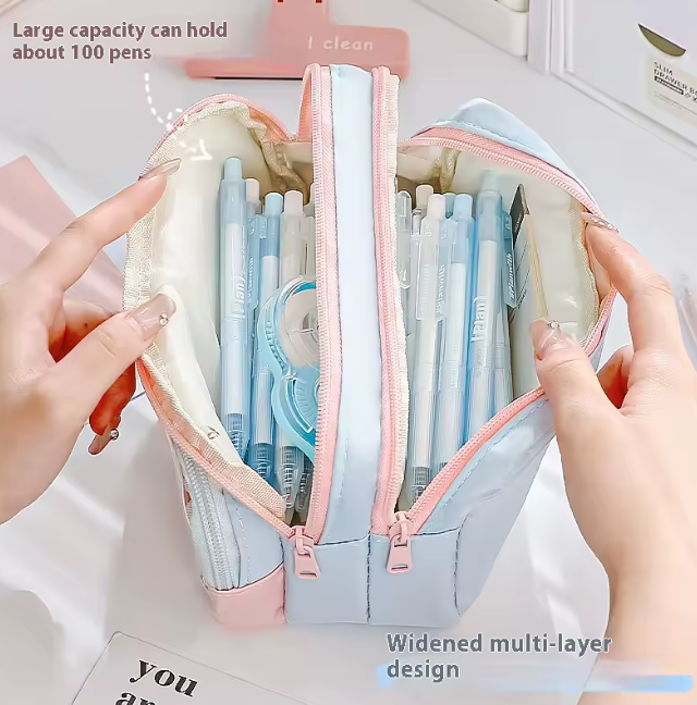 Chic Japanese Color-Block Pencil Pouch: Spacious & Stylish Organization!