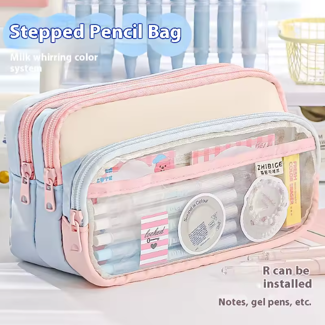 Chic Japanese Color-Block Pencil Pouch: Spacious & Stylish Organization!